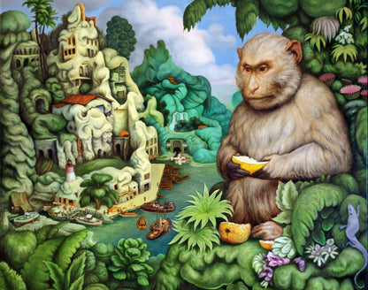 Api með appelsínur - Prentmynd, 40x50sm